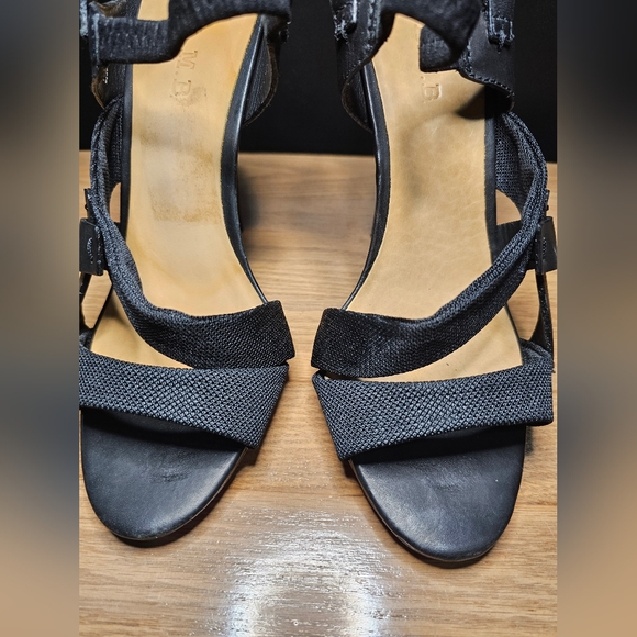 L.A.M.B Kandis Black Leather Strappy Stiletto Slingback Open Toe Heels Size 10 - Picture 4 of 12